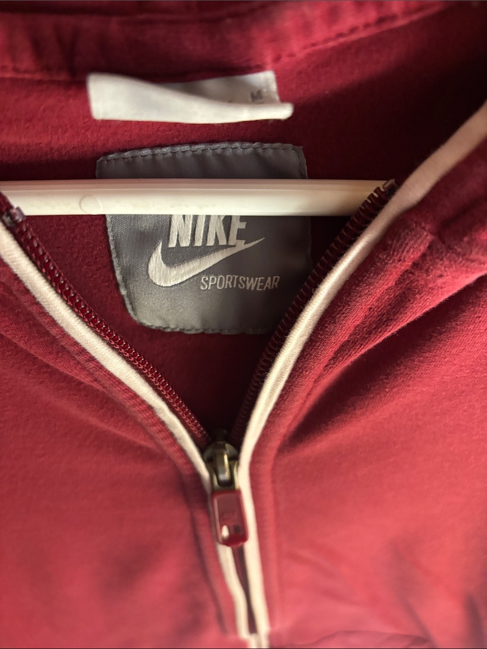 Nike Women’s Burgundy Zip-Up Hoodie Jacket with White Trim - Picture 7 of 9